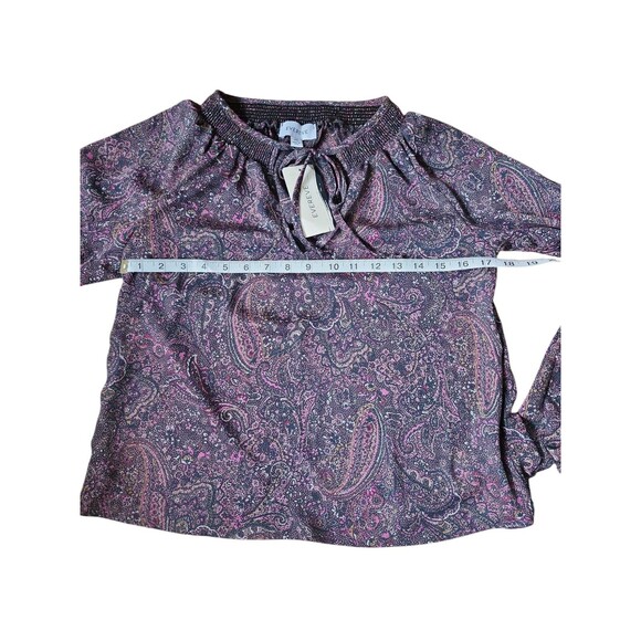 Evereve Blouse Womens XS Artsy Boho Corpcore Green Pink Kyra Paisley Smocked - Picture 7 of 8